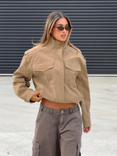 Double Life Funnel Neck Cargo Jacket Beige Petite