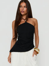Deia Bead Detail Arrowneck Top Black