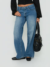 Serenitia Mid Rise Foldover Relaxed Jeans Vintage Mid Blue