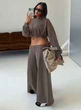 Kaeya Fleece Wide Leg Low Rise Pants Grey