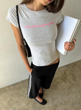 Not For Everyone Graphic Baby Tee Grey Marle / Pink