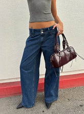Ramos Low Rise Double Button Wide Leg Jeans Dark Indigo