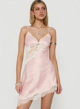 Raines Asymmetrical Lace Mini Dress Pink