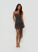 Sadiana Strapless Drape Mini Dress Slate Grey