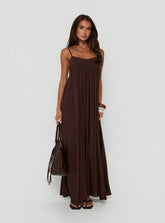 Wildah Linen Smock Maxi Dress Brown