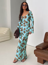 Elorie Long Sleeve Maxi Dress Blue / Brown
