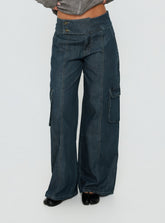 Nikoletta Mid Rise Wide Leg Cargo Jeans Dark Blue Wash