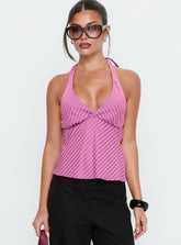 Golden Drift Halter Top Pink Stripe