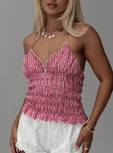 Eliette Ruched Top Pink Check