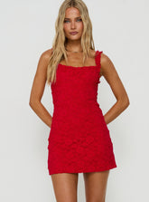 Pure Luck Lace Mini Dress Red