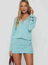 Eduarda Long Sleeve Button Down Mini Dress Blue