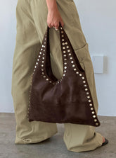 Tell The Truth Studded Faux Suede Bag Chocolate