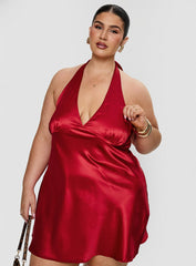 Pelagia Halter Scarf Tie Mini Dress Red Curve