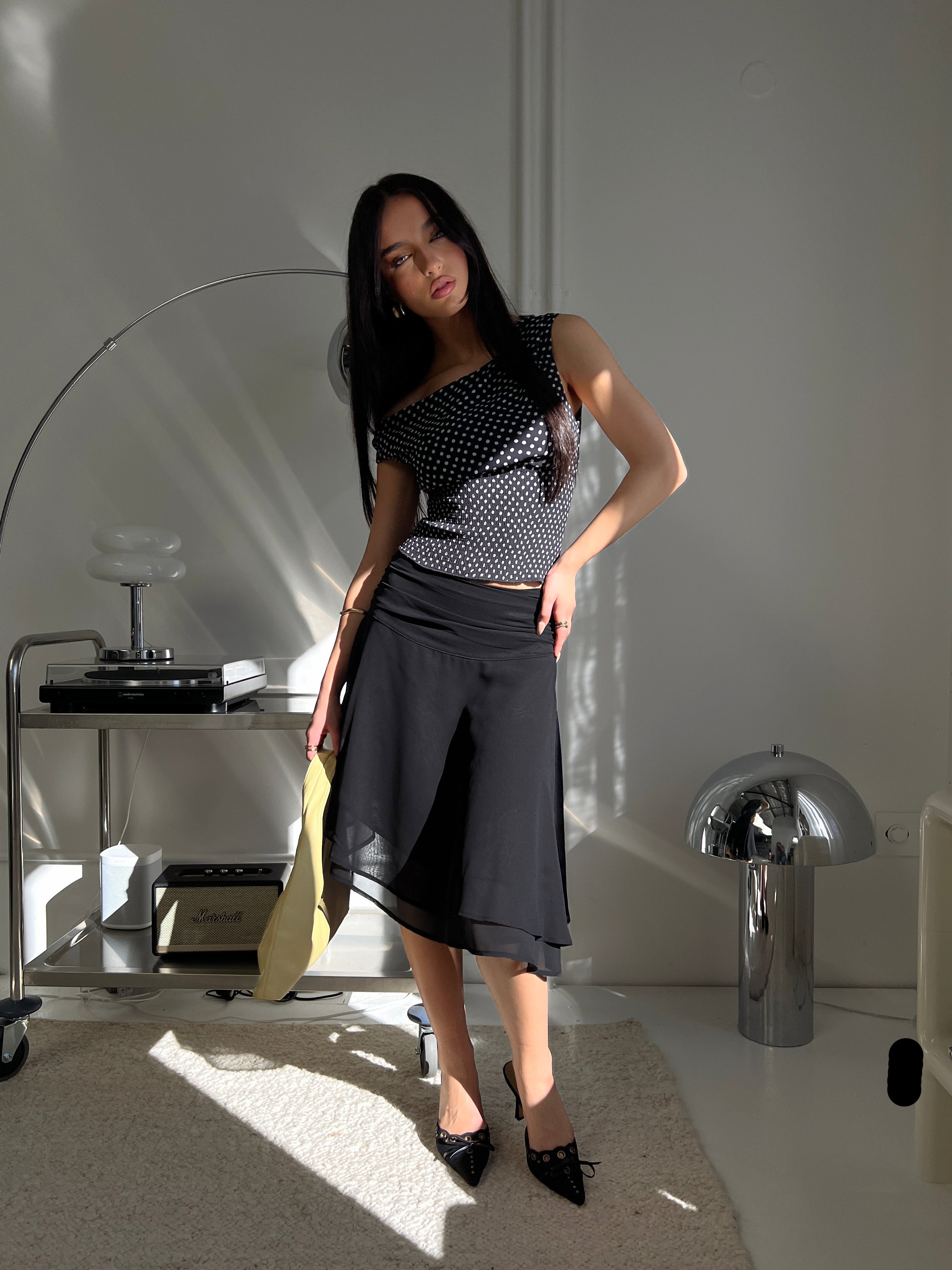 Evanescence Asymmetrical Midi Skirt Black