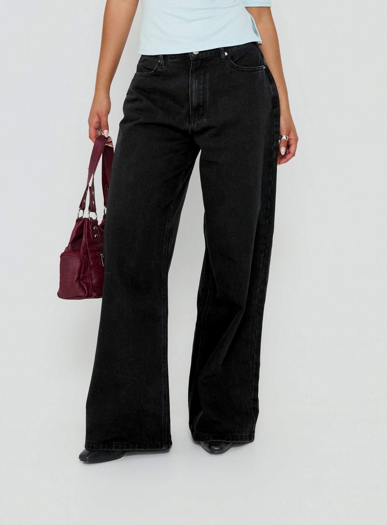 Naylor Mid Rise Wide Leg Jeans Washed Black Tall