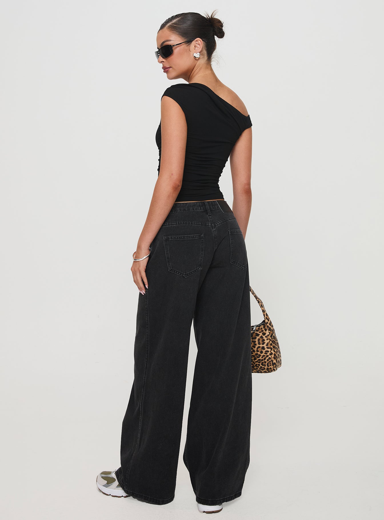 Ramos Low Rise Wide Leg Denim Jeans Washed Black Tall