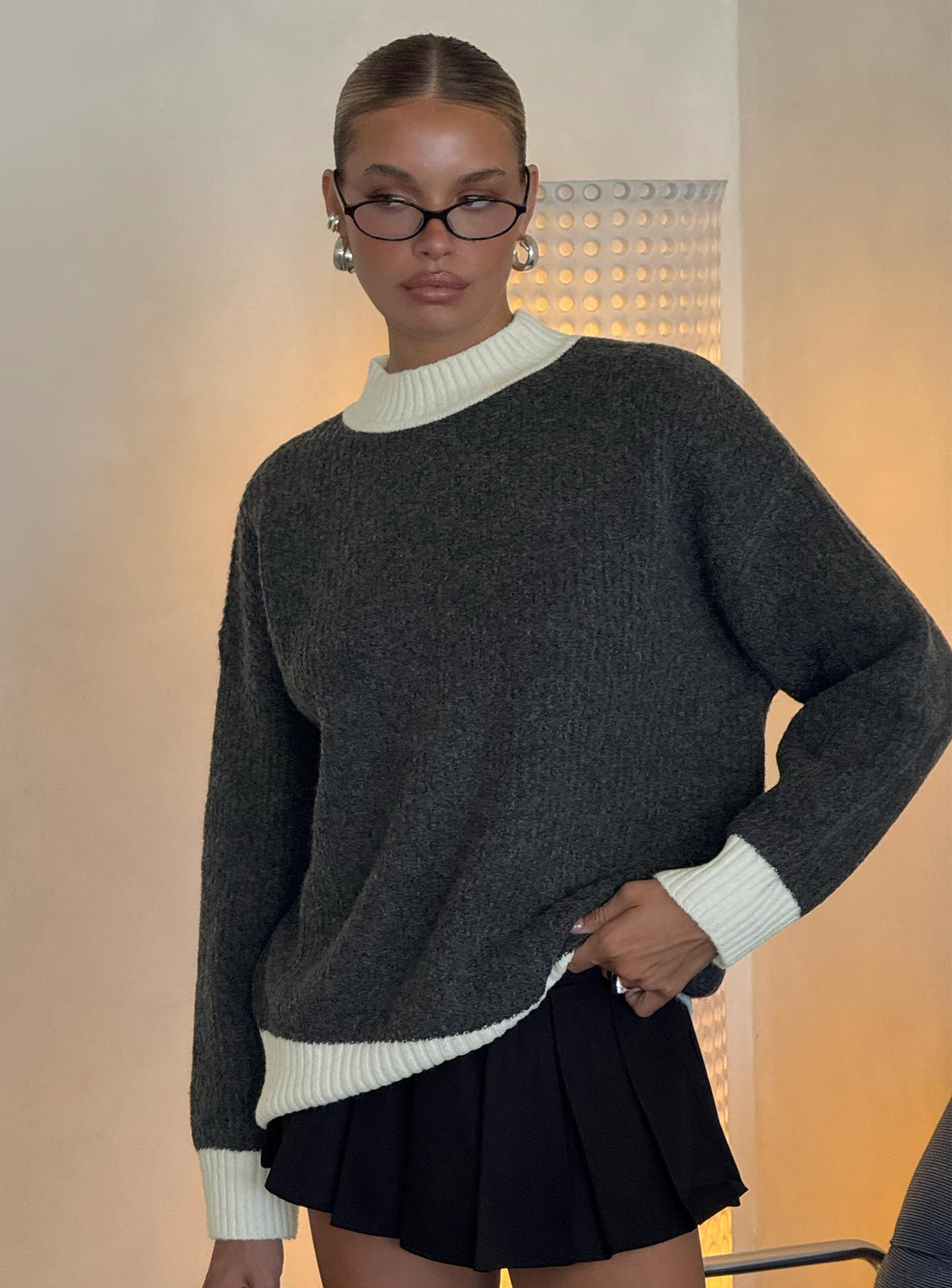 Broken Hearts Club Knit Sweater Grey