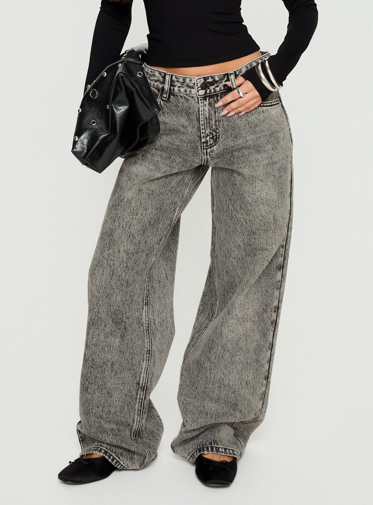 Serenitia Mid Rise Relaxed Jeans Washed Grey