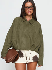 Enlightened Faux Suede Bomber Jacket Khaki
