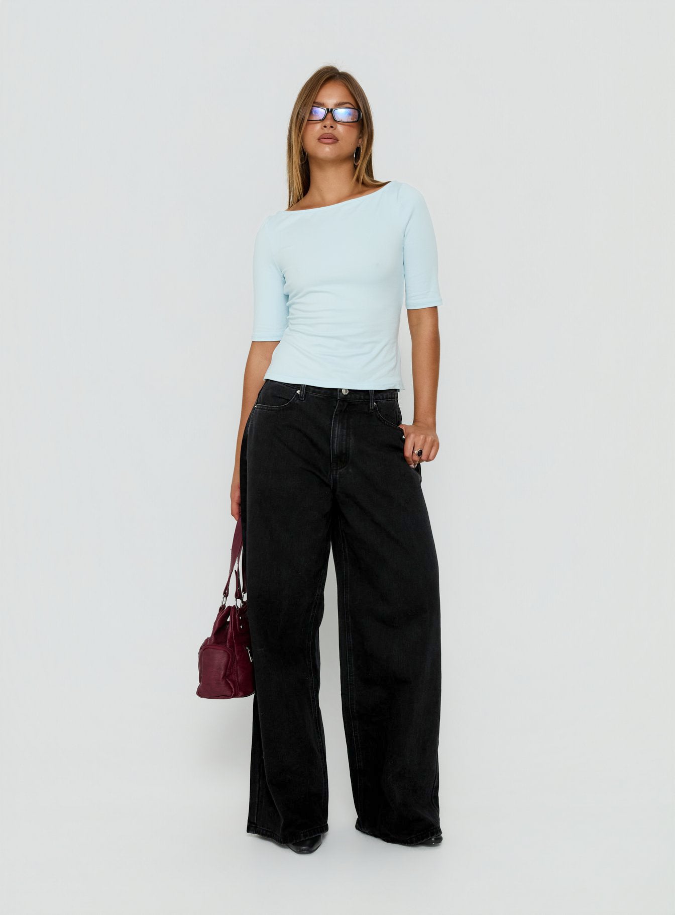 Naylor Mid Rise Wide Leg Jeans Washed Black Denim