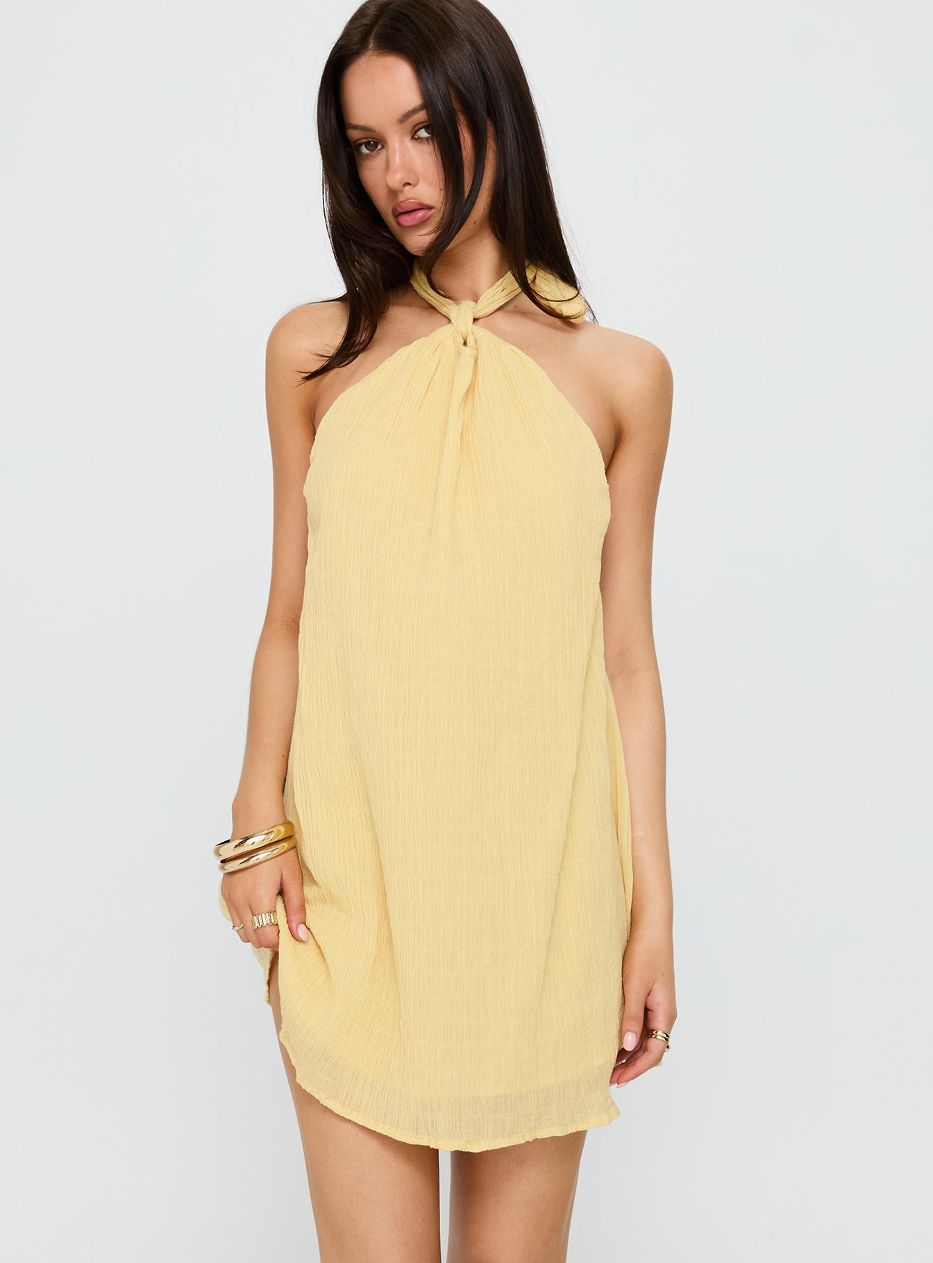 Kaiko Halter Mini Dress Yellow
