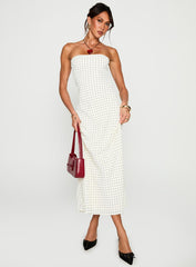 Just For Fun Strapless Maxi Dress White Polka Dot
