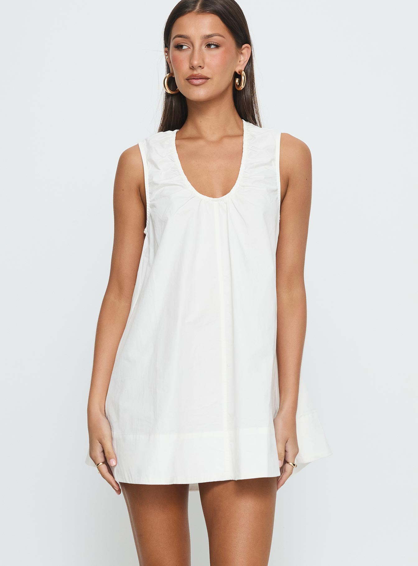 Eberta Ruched Baby Doll Mini Dress White