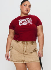 Velveta Low Rise Denim Skirt Camel Curve