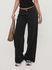 Ramos Low Rise Wide Leg Denim Jeans Washed Black