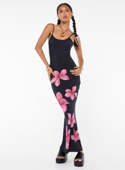 Katrine Flower Maxi Dress Black