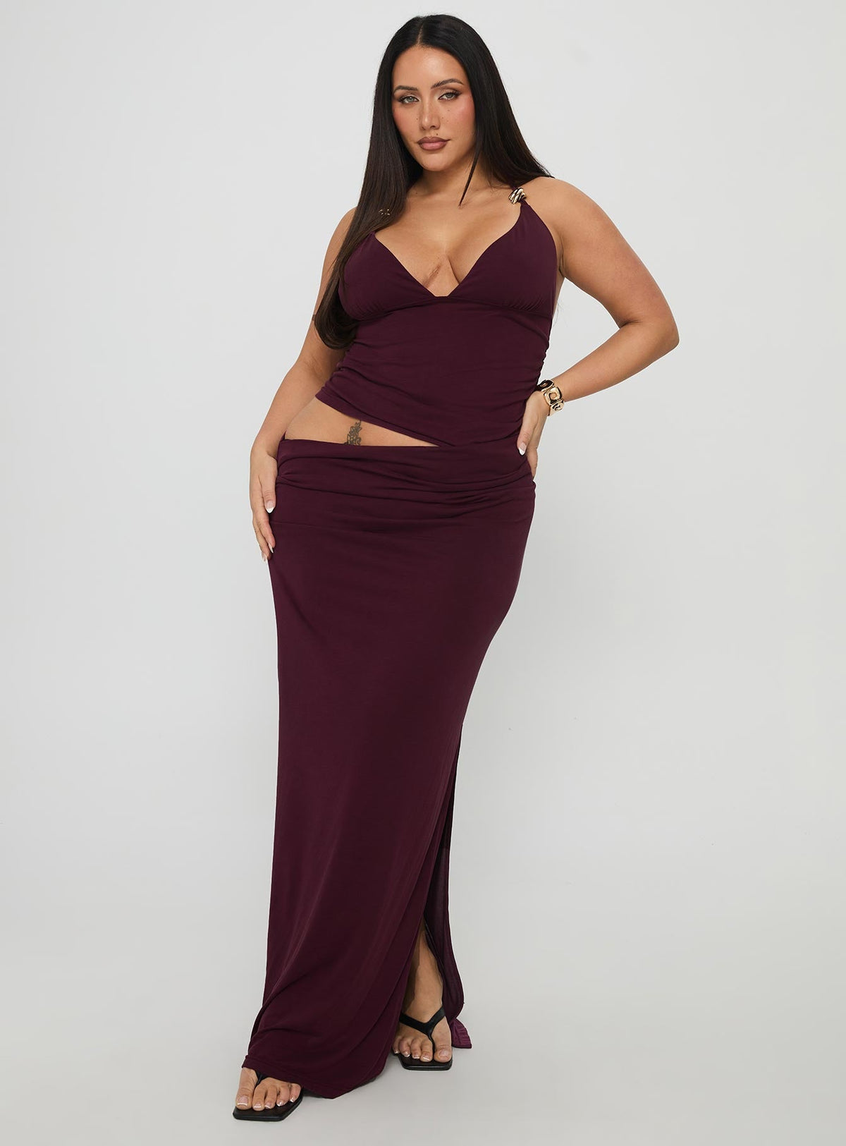 Imeraldia Hardware Halter Maxi Dress Currant Curve
