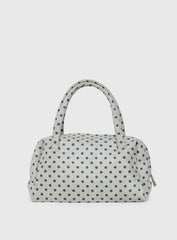Luellah Faux Suede Boston Bag White / Grey Polka Dot