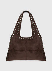 Tell The Truth Studded Faux Suede Bag Chocolate