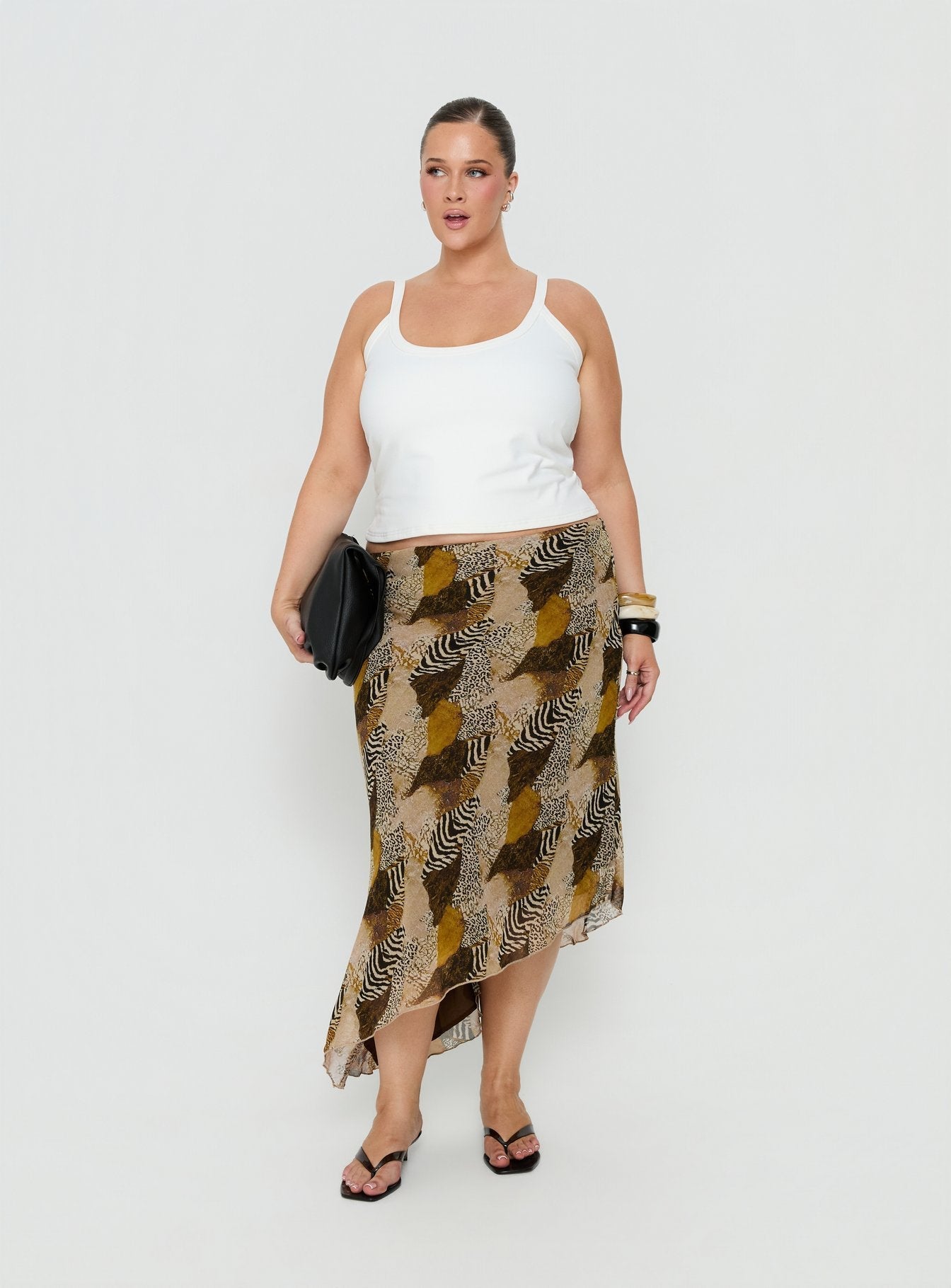 Suella Asymmetrical Midi Skirt Animal Multi Curve