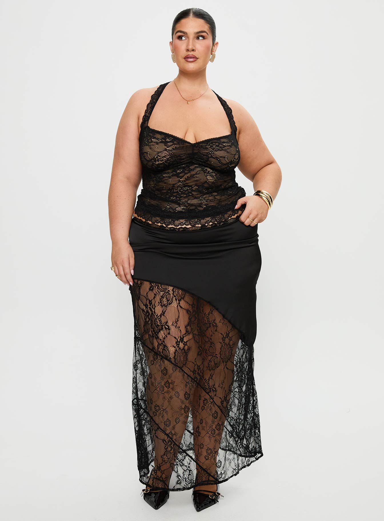 Fantasize Lace Halter Top Black Curve