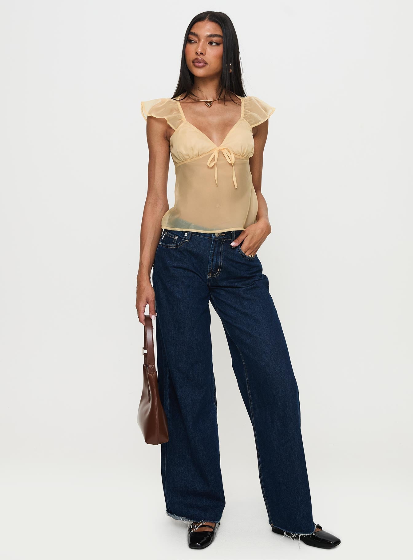 Keysia Cap Sleeve Sheer Top Apricot