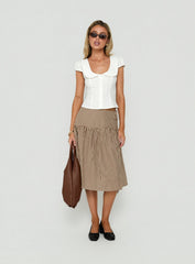 Kasida Tie Detail Midi Skirt Brown Check