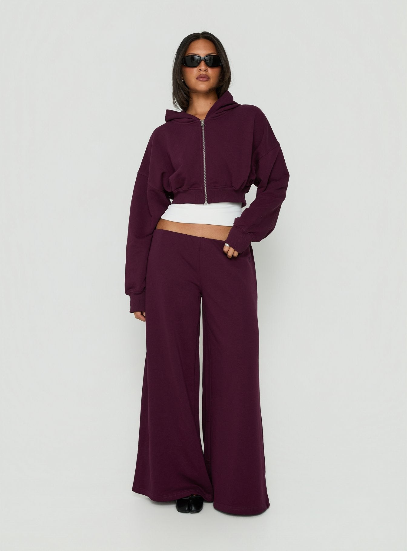 Kaeya Fleece Wide Leg Low Rise Pants Plum