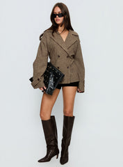 Brieanna Cropped Trench Coat Brown Check