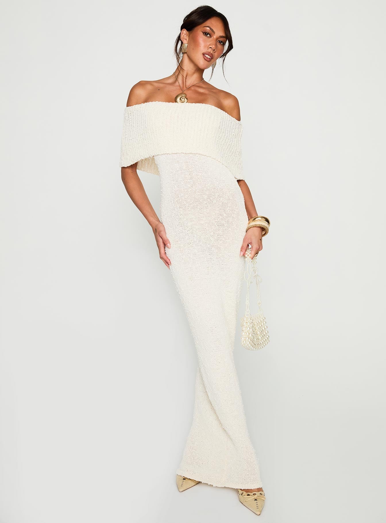 Nixen Strapless Knit Maxi Dress Cream