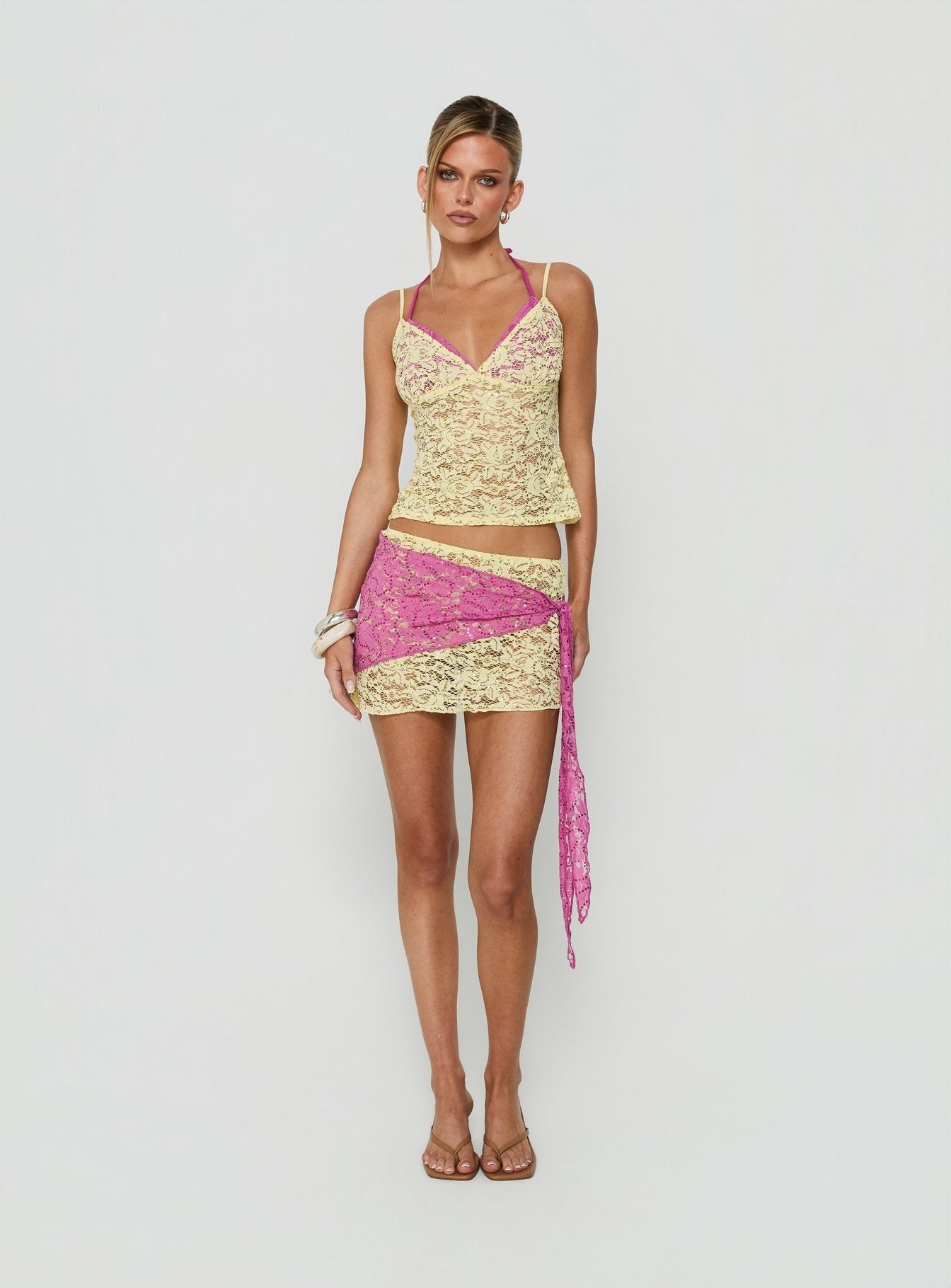 Calya Layered Top Lime / Pink