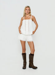 Safire Lace Trim Frill Babydoll Top Off White