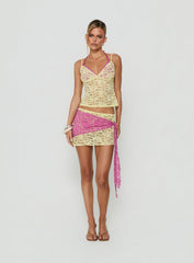 Sirna Lace Wrap Contrast Mini Skirt Lime / Pink