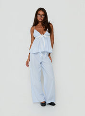 Zeni Tie Detail Babydoll Sleep Top Blue Stripe