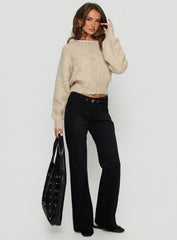 Slow Ride Mid Rise Bootleg Belted Jeans Washed Black
