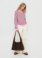 Kaylei Zip Through Cardigan Pink Stripe