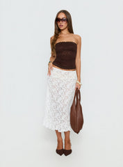 Toscani Lace Frill Midi Skirt White