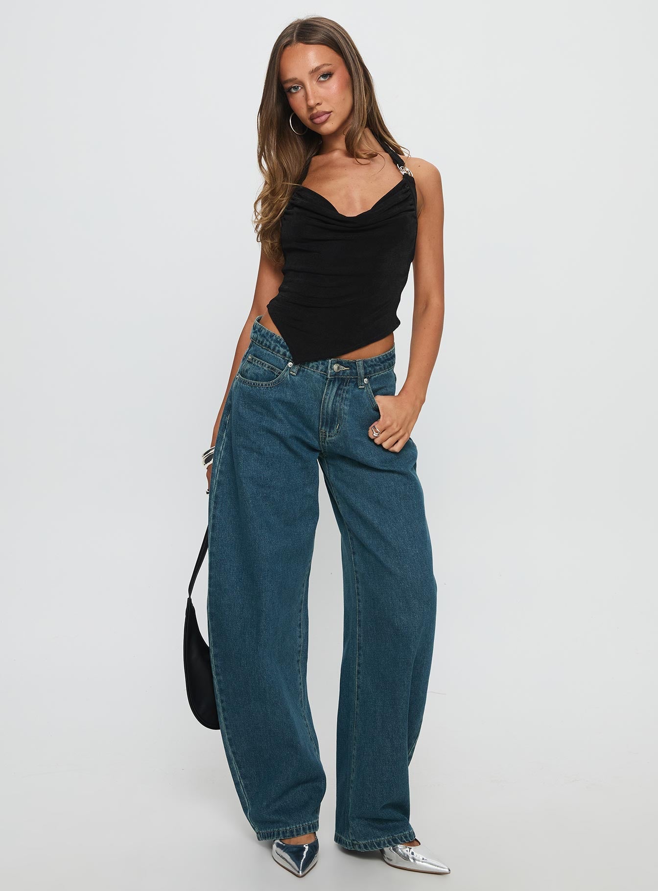 Where Were You Cowl Neck Top Black