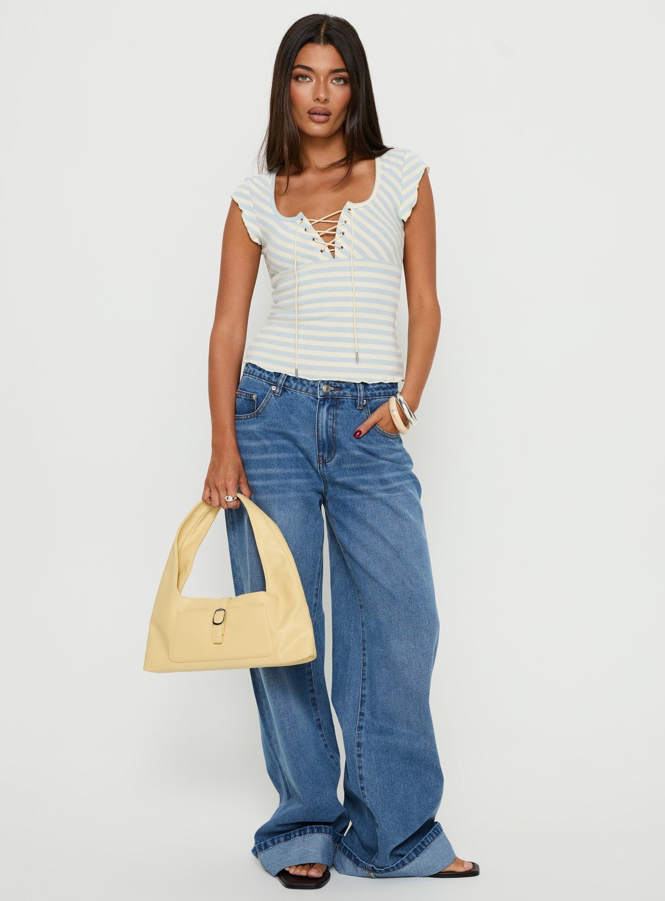 Jacobie Mid Rise Wide Leg Jeans Mid Blue Wash