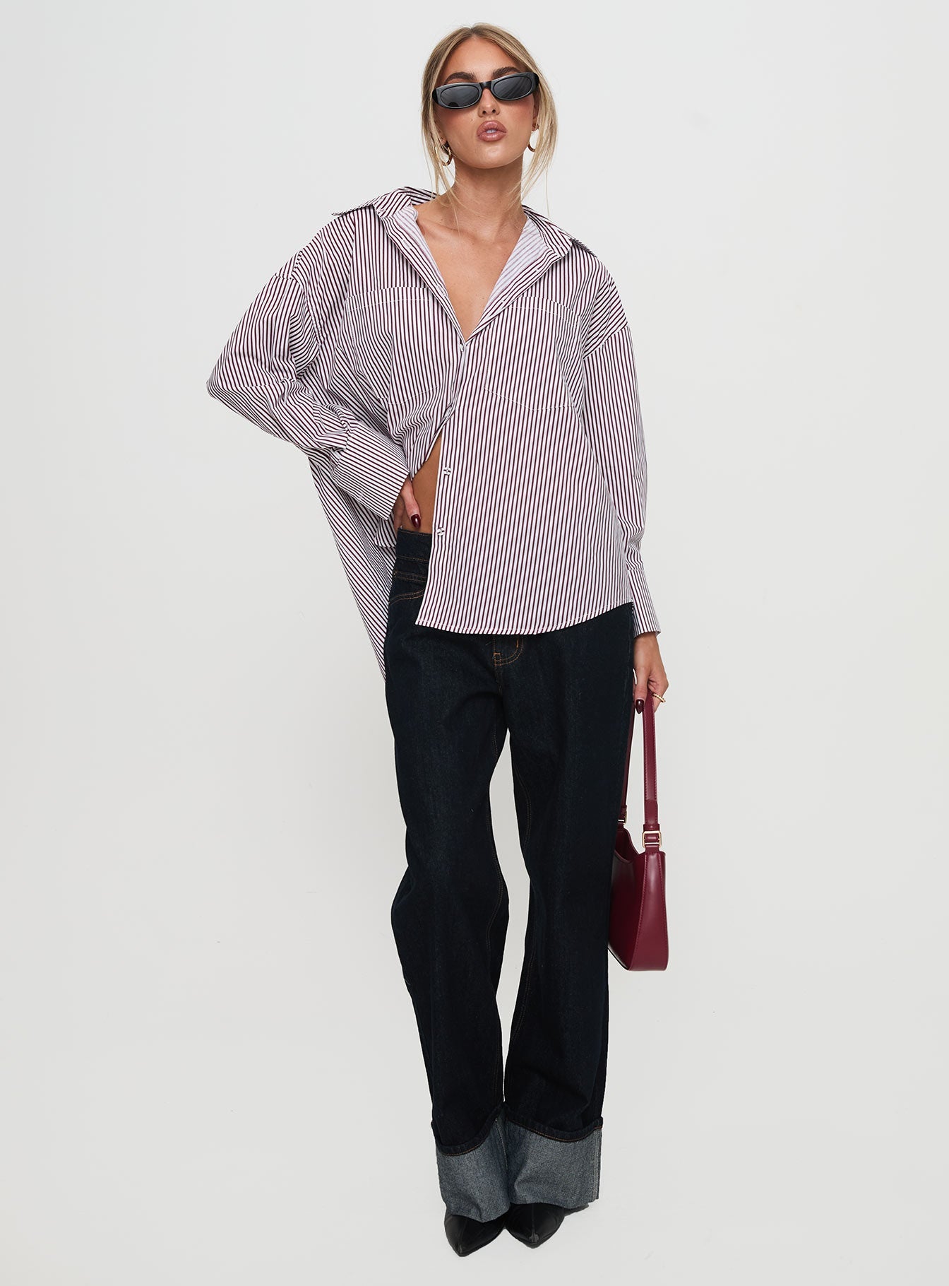 Takes You Far Shirt Burgundy Stripe
